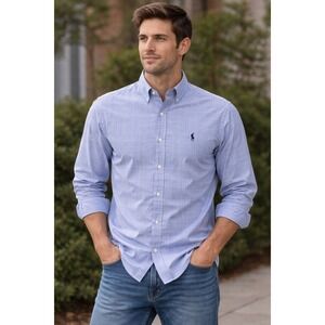 Ralph Lauren Marlowe Blue Glen Plaid Button Down Shirt Mens Medium 100% Cotton